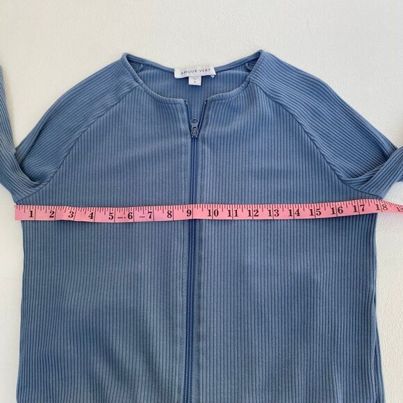 Amour Vert Blue Ribbed Zip Up Jacket Women’s Small Made in USA - Picture 5 of 5